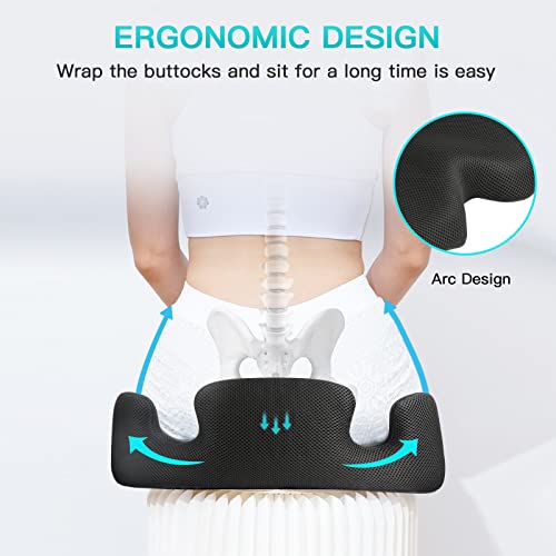 Benazcap X Large Memory Seat Cushion for Office Chair Pressure Relief Sciatica & Tailbone Pain Relief Memory Foam Firm Coccyx Pad for Long Sitting, for Office Chair, Gaming Chair and Car Seat Upgrade
