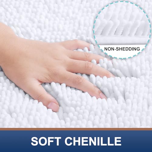 smiry Luxury Chenille Bath Rug, Extra Soft and Absorbent Shaggy Bathroom Mat Rugs, Machine Washable, Non-Slip Plush Carpet Runner for Tub, Shower, and Bath Room (24''x16'', White)