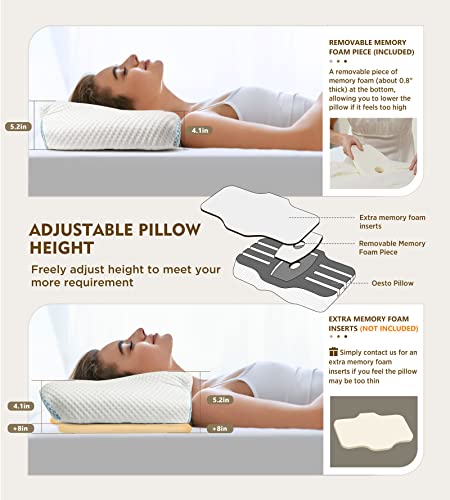 Cervical Pillow for Neck Pain Relief, Hollow Design Odorless Memory Foam Pillows with Cooling Case, Adjustable Orthopedic Bed Pillow for Sleeping, Contour Support for Side Back Stomach Sleepers