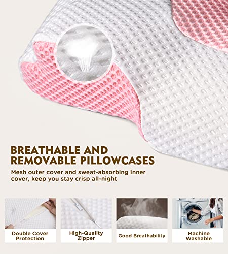 Cervical Pillow for Neck Pain Relief, Hollow Design Odorless Memory Foam Pillows with Cooling Case, Adjustable Orthopedic Bed Pillow for Sleeping, Contour Support for Side Back Stomach Sleepers