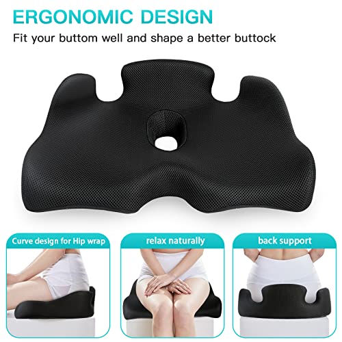 Benazcap X Large Memory Seat Cushion for Office Chair Pressure Relief Sciatica & Tailbone Pain Relief Memory Foam Firm Coccyx Pad for Long Sitting, for Office Chair, Gaming Chair and Car Seat Upgrade