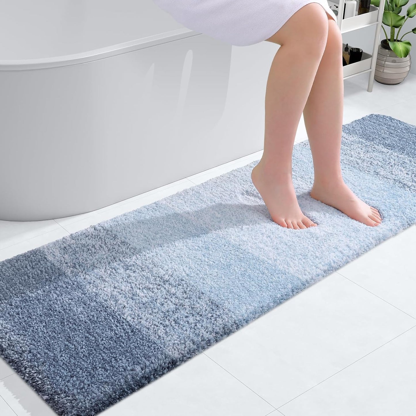 OLANLY Luxury Bathroom Rug Mat 36x24, Extra Soft and Absorbent Microfiber Bath Rugs, Non-Slip Plush Shaggy Bath Carpet, Machine Wash Dry, Bath Mats for Bathroom Floor, Tub and Shower, Blue