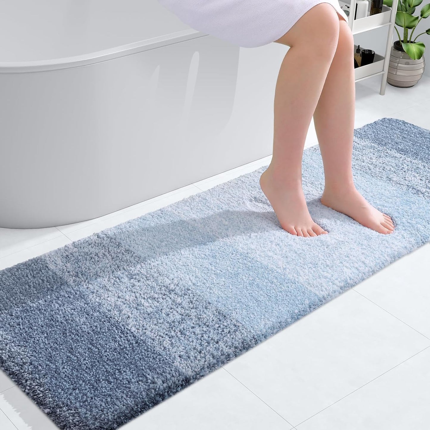 OLANLY Luxury Bathroom Rug Mat 36x24, Extra Soft and Absorbent Microfiber Bath Rugs, Non-Slip Plush Shaggy Bath Carpet, Machine Wash Dry, Bath Mats for Bathroom Floor, Tub and Shower, Blue