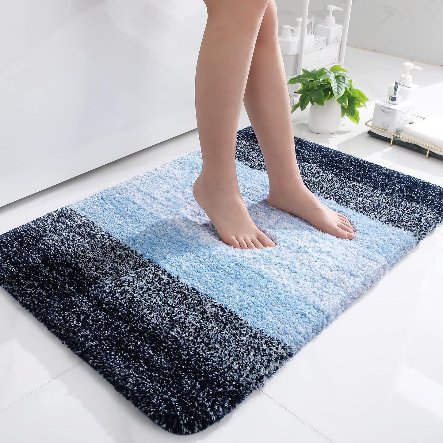 OLANLY Luxury Bathroom Rug Mat 36x24, Extra Soft and Absorbent Microfiber Bath Rugs, Non-Slip Plush Shaggy Bath Carpet, Machine Wash Dry, Bath Mats for Bathroom Floor, Tub and Shower, Blue