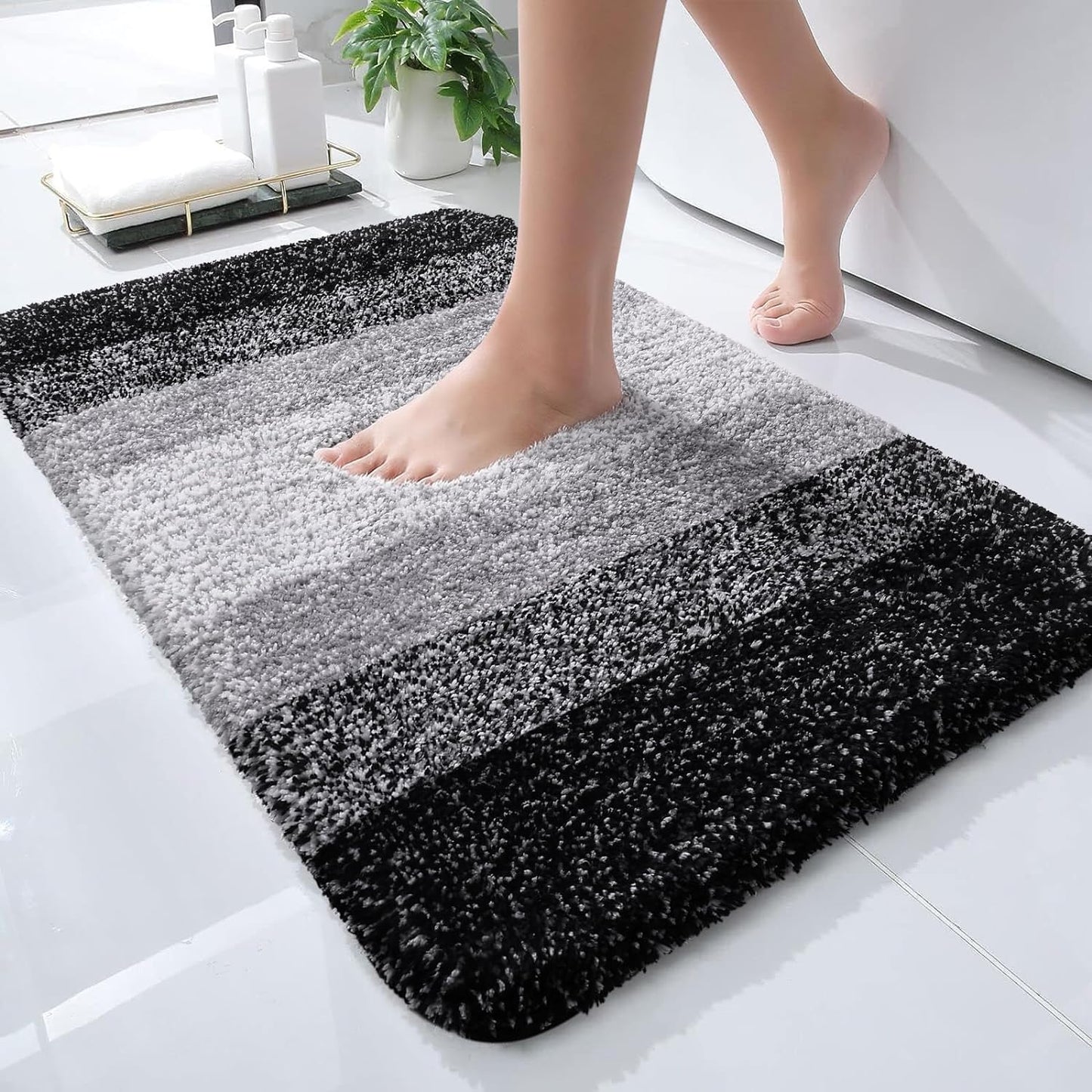 OLANLY Luxury Bathroom Rug Mat 36x24, Extra Soft and Absorbent Microfiber Bath Rugs, Non-Slip Plush Shaggy Bath Carpet, Machine Wash Dry, Bath Mats for Bathroom Floor, Tub and Shower, Blue