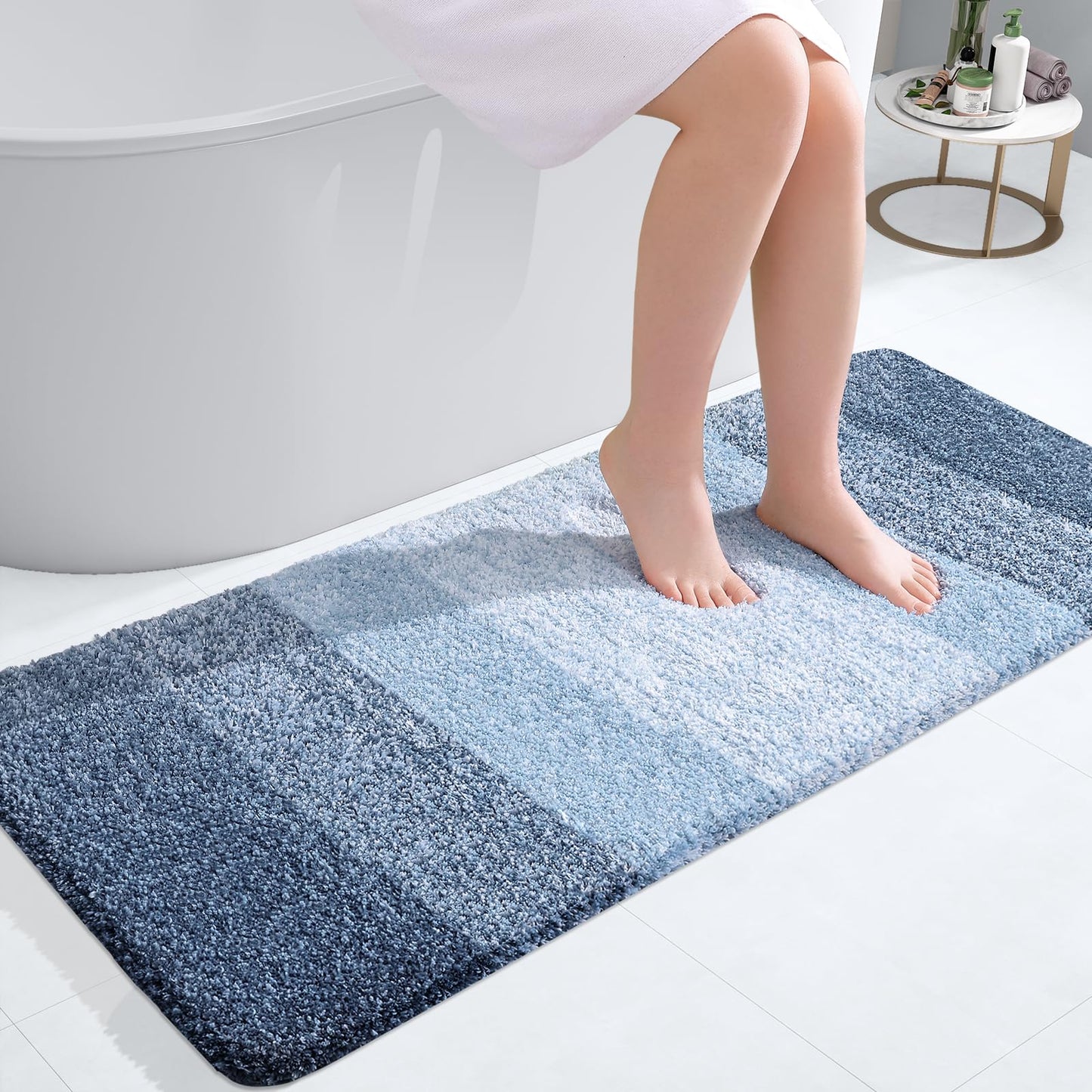 OLANLY Luxury Bathroom Rug Mat 36x24, Extra Soft and Absorbent Microfiber Bath Rugs, Non-Slip Plush Shaggy Bath Carpet, Machine Wash Dry, Bath Mats for Bathroom Floor, Tub and Shower, Blue