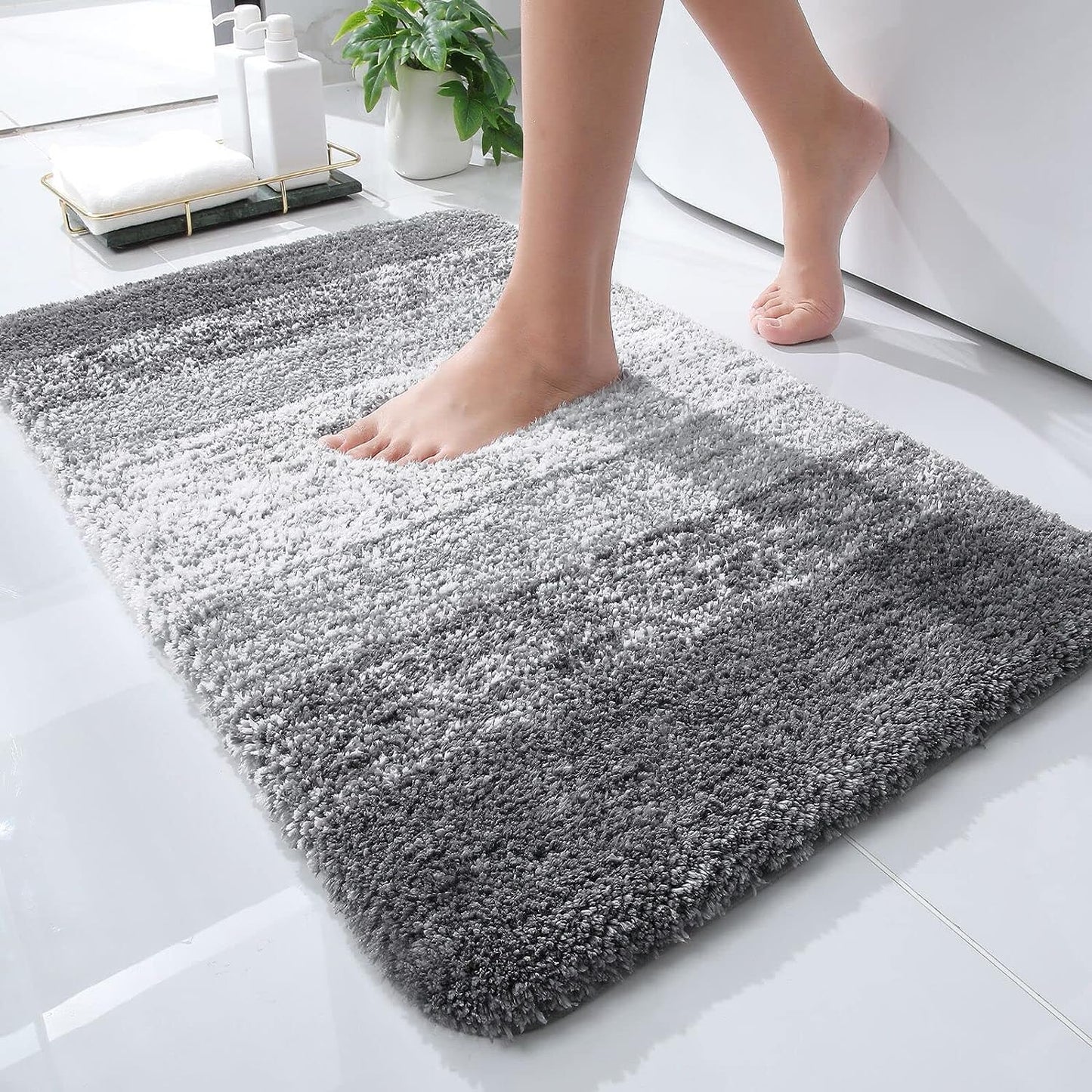 OLANLY Luxury Bathroom Rug Mat 36x24, Extra Soft and Absorbent Microfiber Bath Rugs, Non-Slip Plush Shaggy Bath Carpet, Machine Wash Dry, Bath Mats for Bathroom Floor, Tub and Shower, Blue