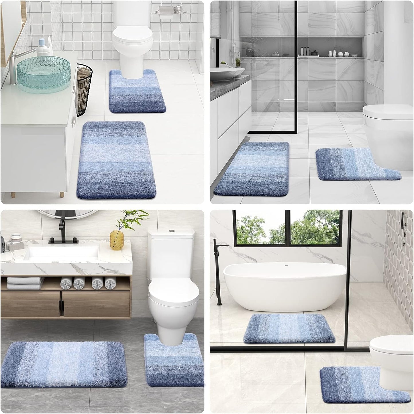 OLANLY Luxury Bathroom Rug Mat 36x24, Extra Soft and Absorbent Microfiber Bath Rugs, Non-Slip Plush Shaggy Bath Carpet, Machine Wash Dry, Bath Mats for Bathroom Floor, Tub and Shower, Blue