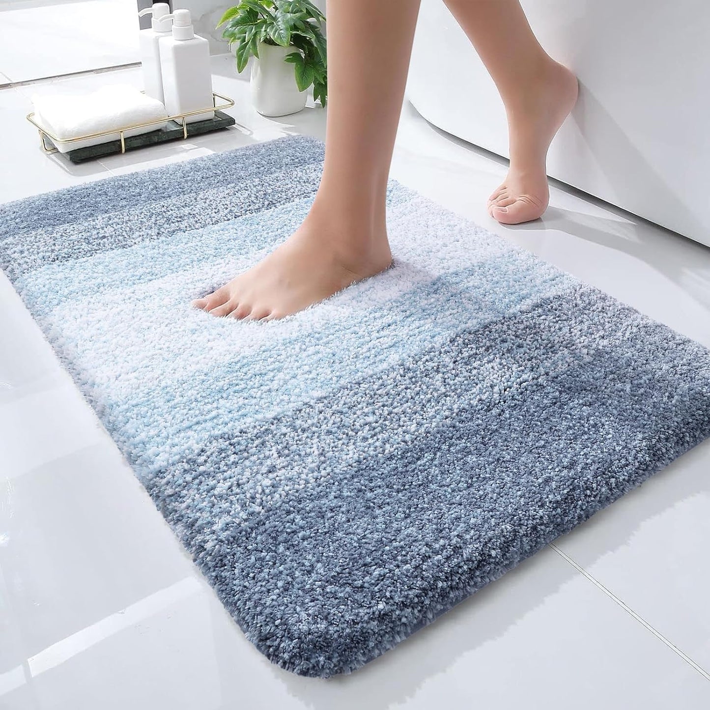 OLANLY Luxury Bathroom Rug Mat 36x24, Extra Soft and Absorbent Microfiber Bath Rugs, Non-Slip Plush Shaggy Bath Carpet, Machine Wash Dry, Bath Mats for Bathroom Floor, Tub and Shower, Blue