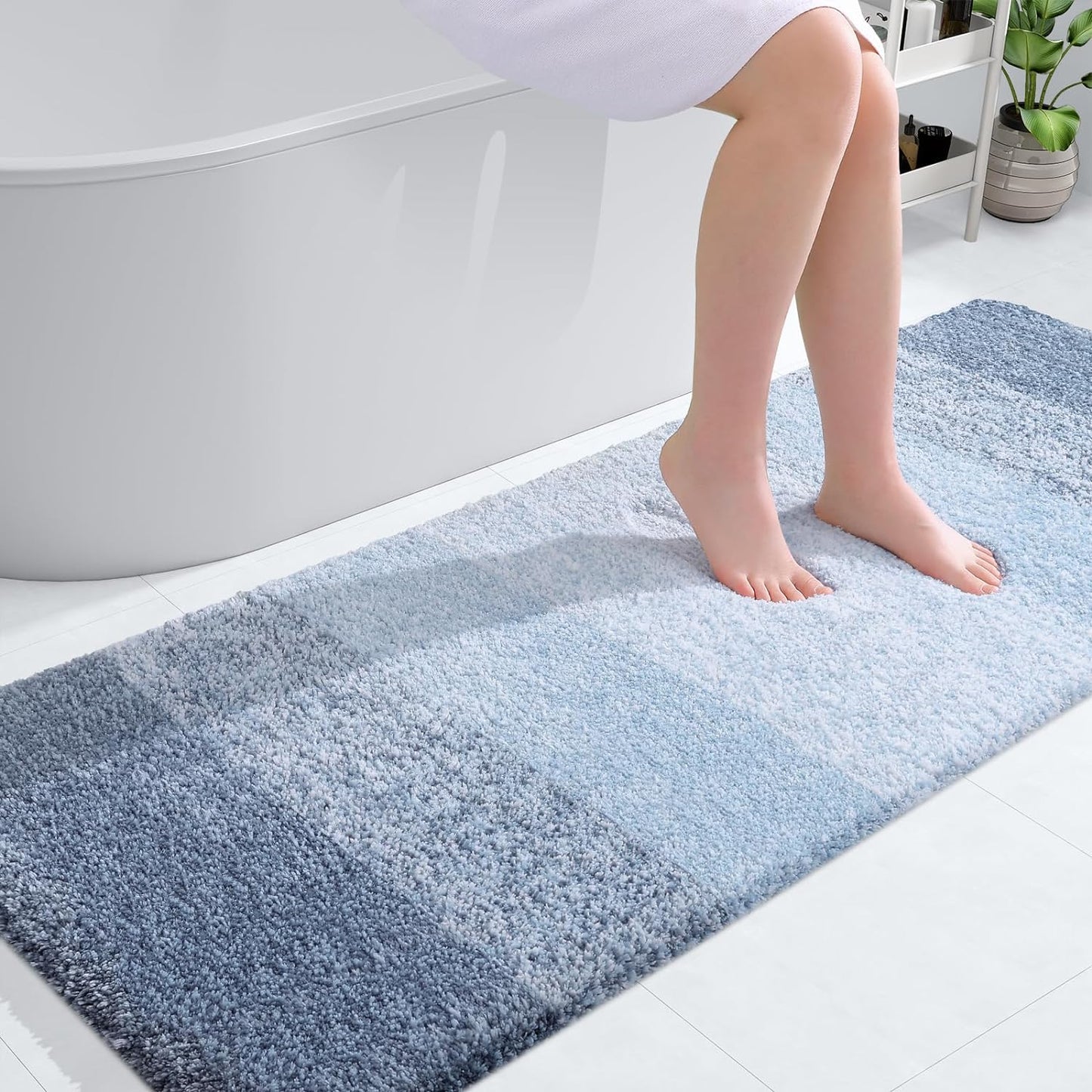 OLANLY Luxury Bathroom Rug Mat 36x24, Extra Soft and Absorbent Microfiber Bath Rugs, Non-Slip Plush Shaggy Bath Carpet, Machine Wash Dry, Bath Mats for Bathroom Floor, Tub and Shower, Blue