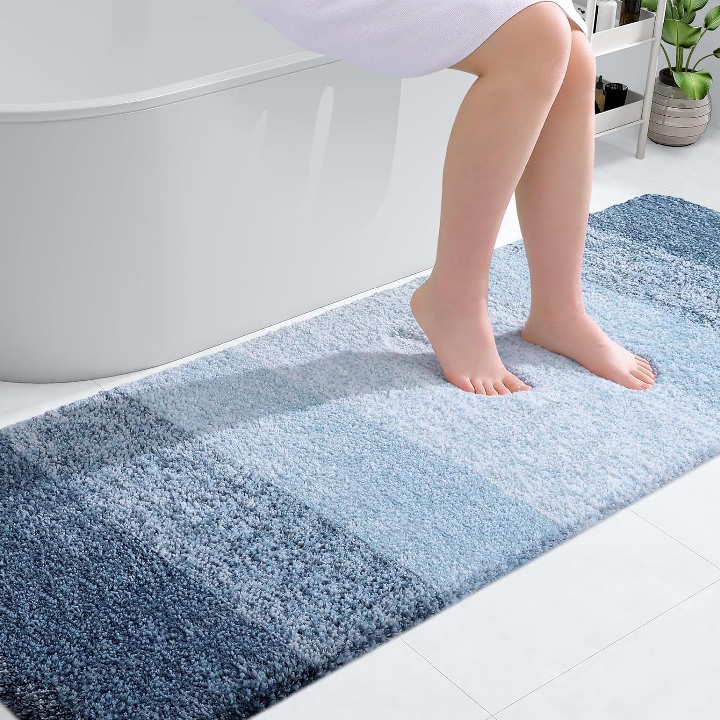 OLANLY Luxury Bathroom Rug Mat 36x24, Extra Soft and Absorbent Microfiber Bath Rugs, Non-Slip Plush Shaggy Bath Carpet, Machine Wash Dry, Bath Mats for Bathroom Floor, Tub and Shower, Blue