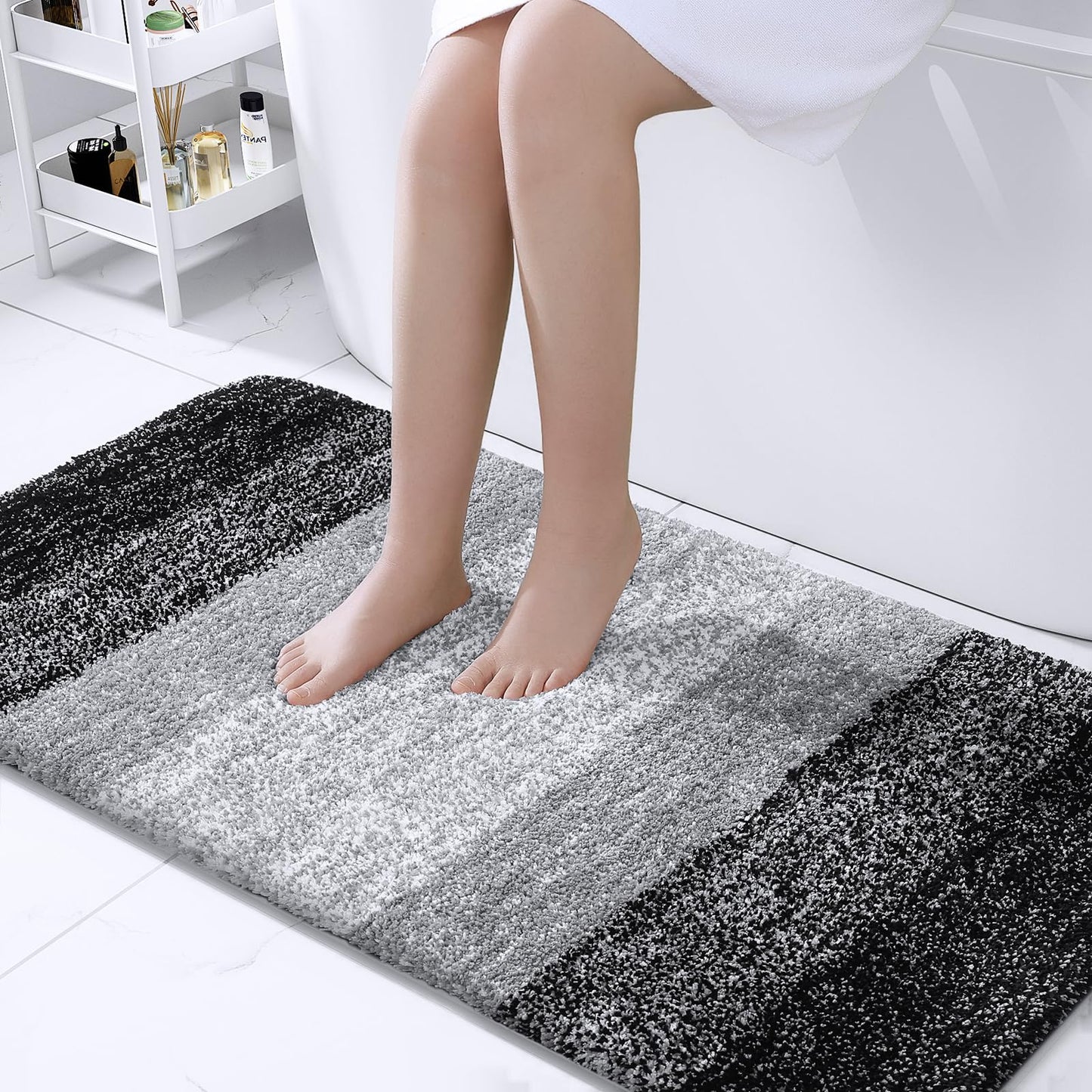 OLANLY Luxury Bathroom Rug Mat 36x24, Extra Soft and Absorbent Microfiber Bath Rugs, Non-Slip Plush Shaggy Bath Carpet, Machine Wash Dry, Bath Mats for Bathroom Floor, Tub and Shower, Blue