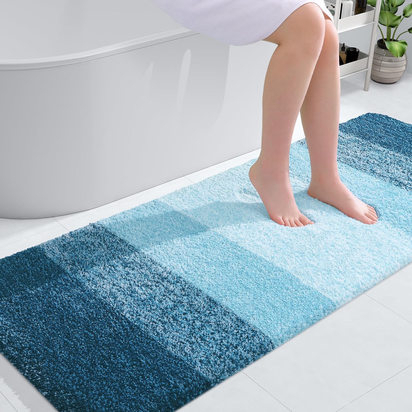 OLANLY Luxury Bathroom Rug Mat 36x24, Extra Soft and Absorbent Microfiber Bath Rugs, Non-Slip Plush Shaggy Bath Carpet, Machine Wash Dry, Bath Mats for Bathroom Floor, Tub and Shower, Blue