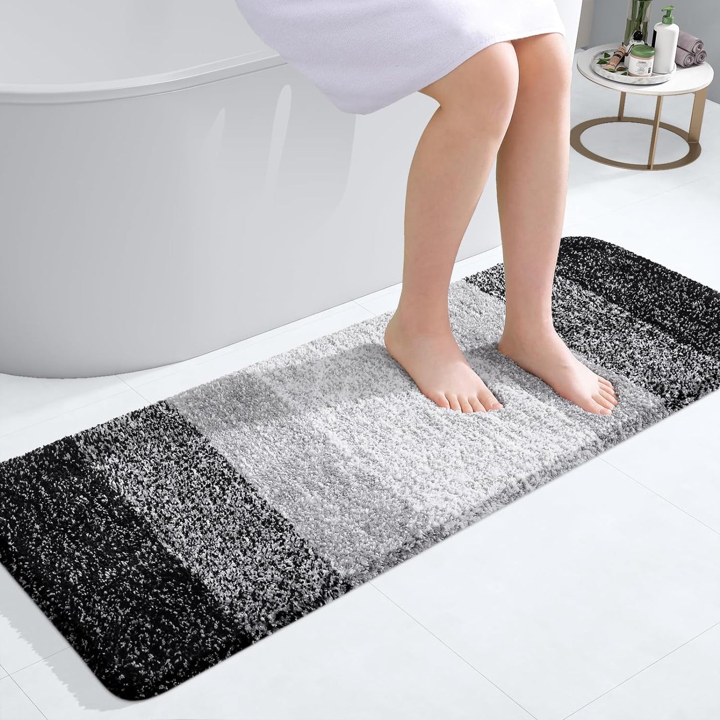 OLANLY Luxury Bathroom Rug Mat 36x24, Extra Soft and Absorbent Microfiber Bath Rugs, Non-Slip Plush Shaggy Bath Carpet, Machine Wash Dry, Bath Mats for Bathroom Floor, Tub and Shower, Blue