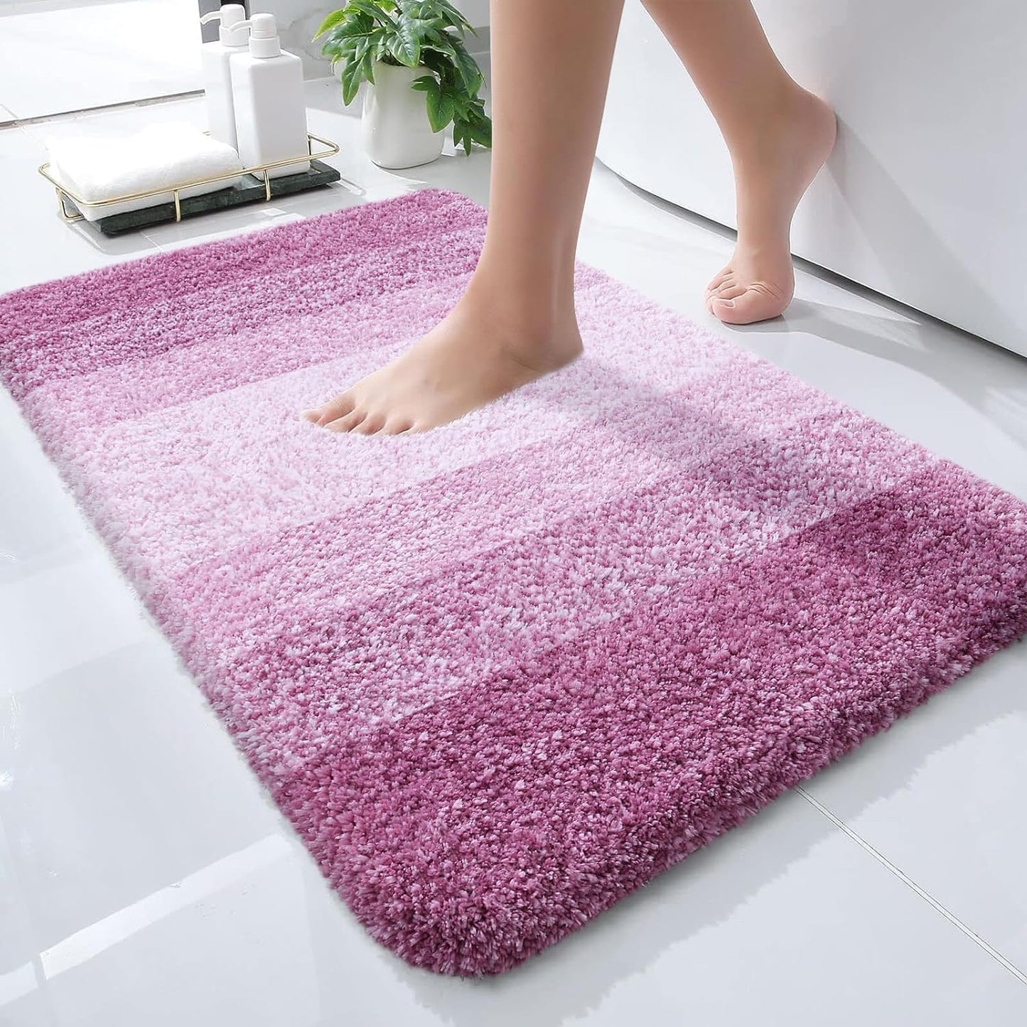 OLANLY Luxury Bathroom Rug Mat 36x24, Extra Soft and Absorbent Microfiber Bath Rugs, Non-Slip Plush Shaggy Bath Carpet, Machine Wash Dry, Bath Mats for Bathroom Floor, Tub and Shower, Blue