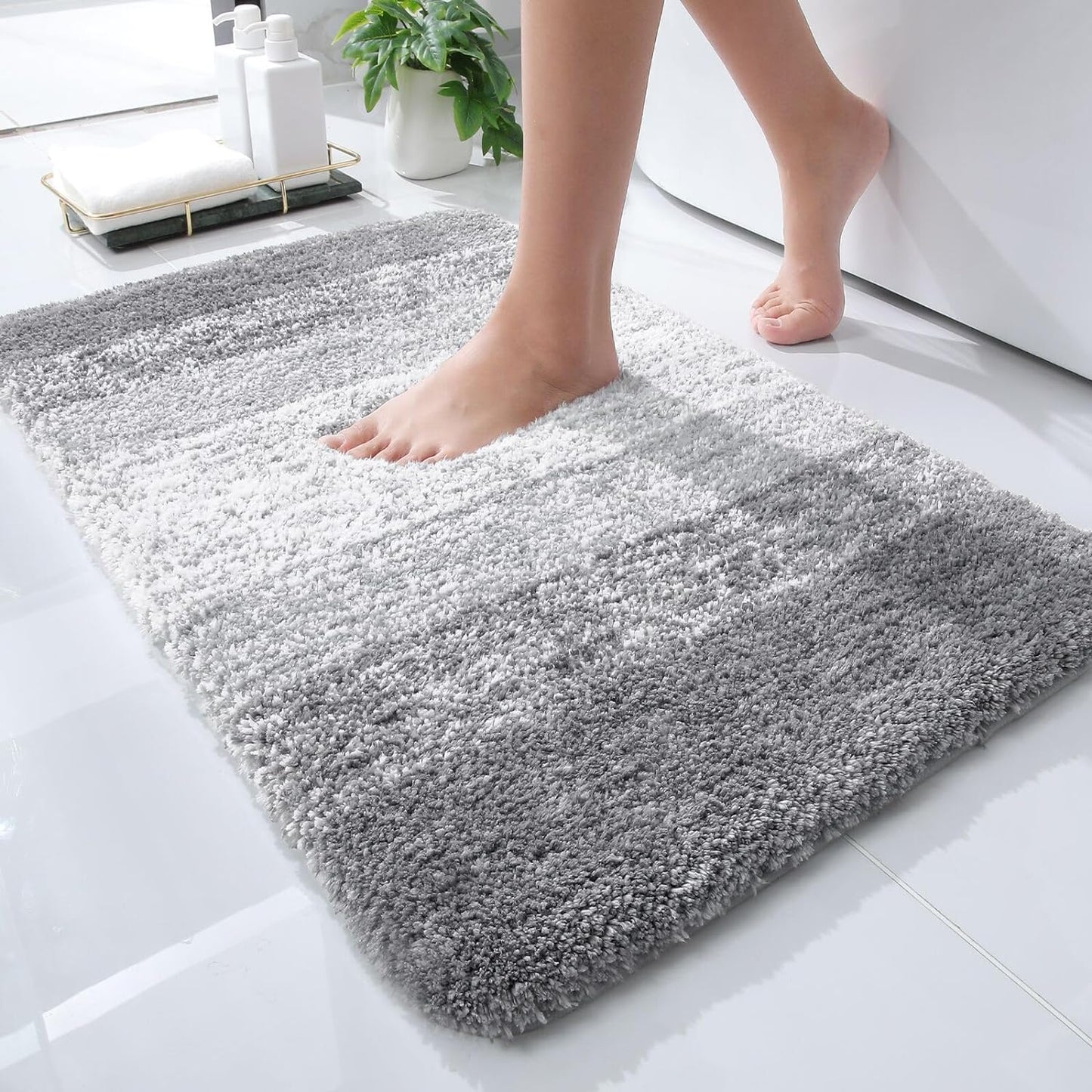 OLANLY Luxury Bathroom Rug Mat 36x24, Extra Soft and Absorbent Microfiber Bath Rugs, Non-Slip Plush Shaggy Bath Carpet, Machine Wash Dry, Bath Mats for Bathroom Floor, Tub and Shower, Blue