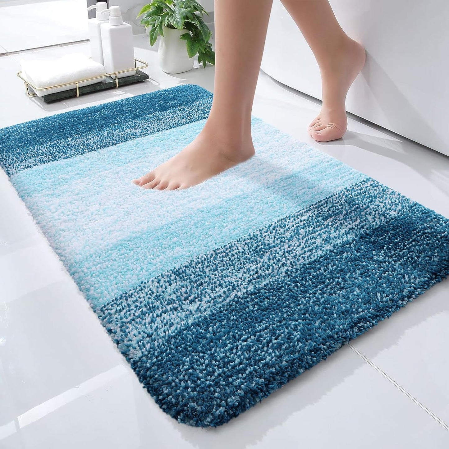 OLANLY Luxury Bathroom Rug Mat 36x24, Extra Soft and Absorbent Microfiber Bath Rugs, Non-Slip Plush Shaggy Bath Carpet, Machine Wash Dry, Bath Mats for Bathroom Floor, Tub and Shower, Blue