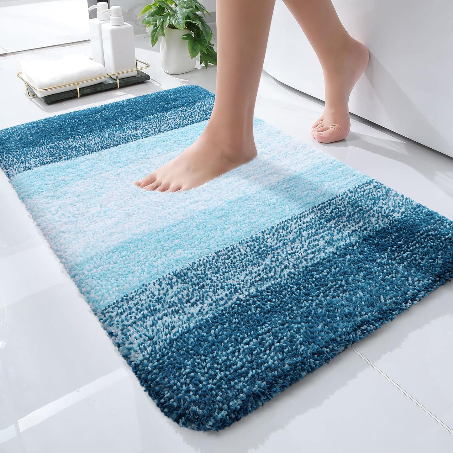 OLANLY Luxury Bathroom Rug Mat 36x24, Extra Soft and Absorbent Microfiber Bath Rugs, Non-Slip Plush Shaggy Bath Carpet, Machine Wash Dry, Bath Mats for Bathroom Floor, Tub and Shower, Blue