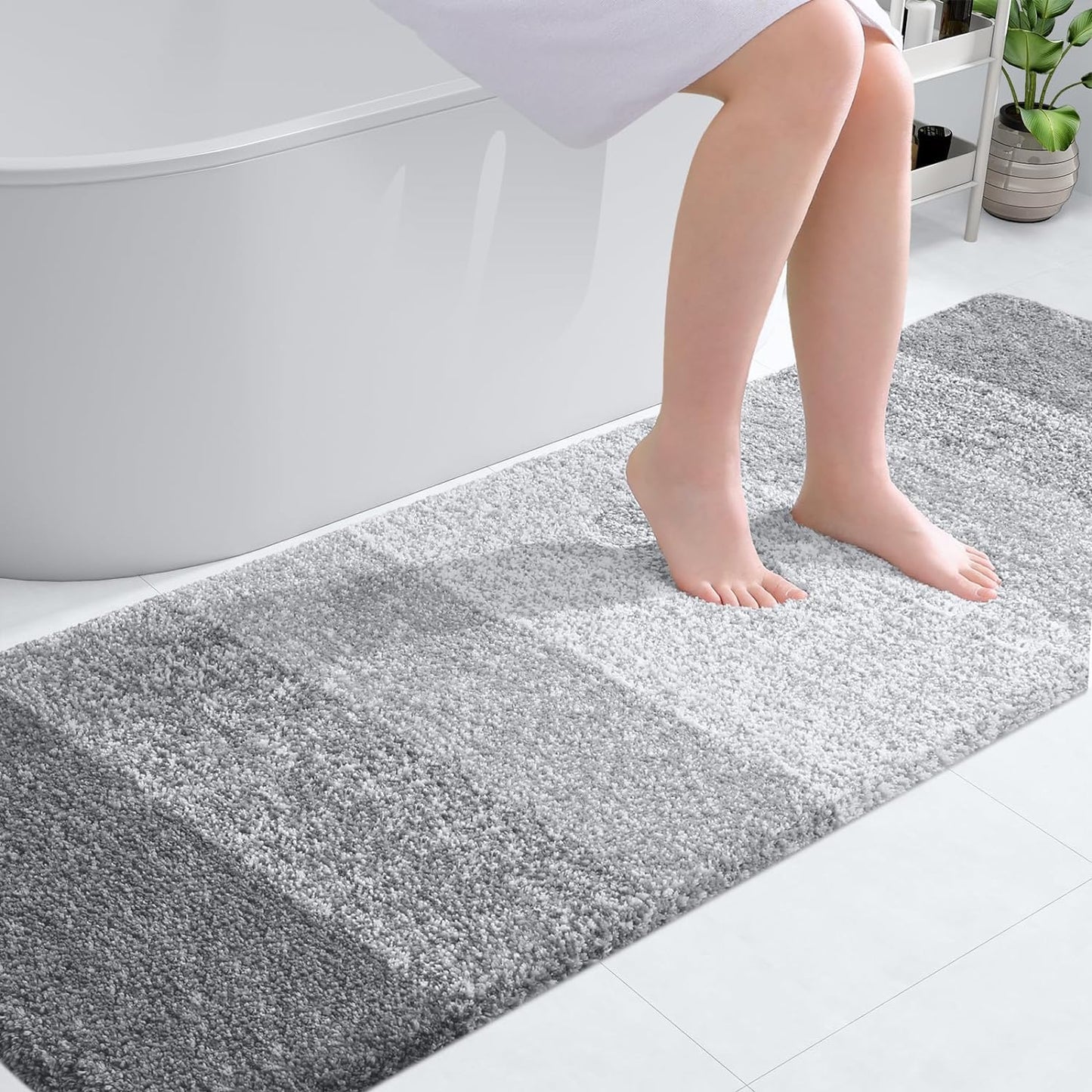 OLANLY Luxury Bathroom Rug Mat 36x24, Extra Soft and Absorbent Microfiber Bath Rugs, Non-Slip Plush Shaggy Bath Carpet, Machine Wash Dry, Bath Mats for Bathroom Floor, Tub and Shower, Blue