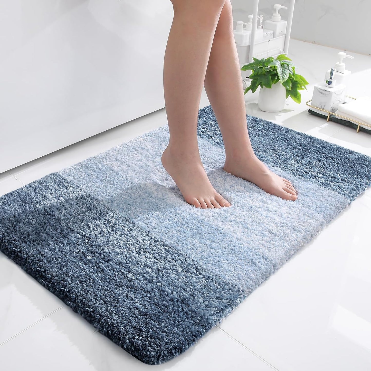 OLANLY Luxury Bathroom Rug Mat 36x24, Extra Soft and Absorbent Microfiber Bath Rugs, Non-Slip Plush Shaggy Bath Carpet, Machine Wash Dry, Bath Mats for Bathroom Floor, Tub and Shower, Blue