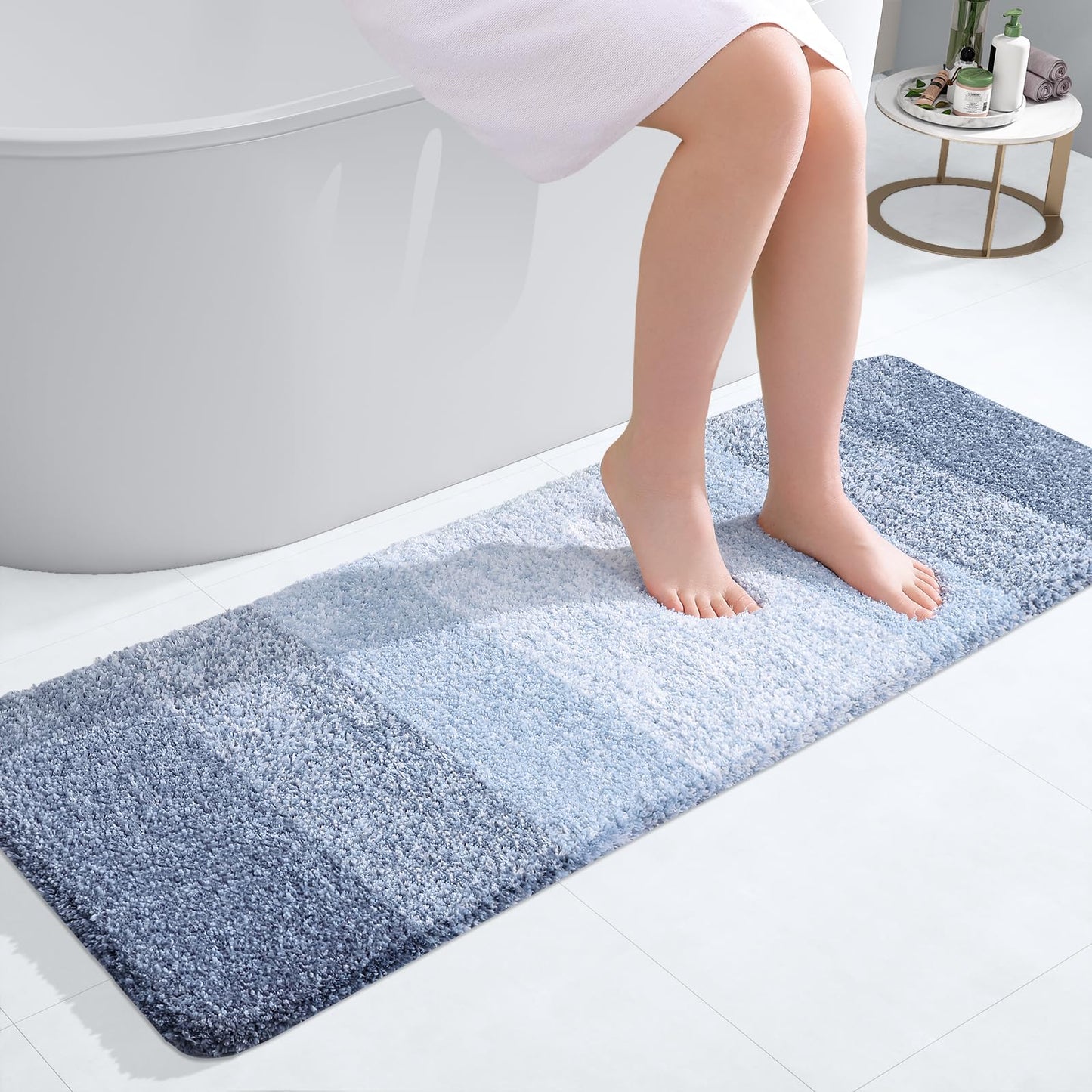 OLANLY Luxury Bathroom Rug Mat 36x24, Extra Soft and Absorbent Microfiber Bath Rugs, Non-Slip Plush Shaggy Bath Carpet, Machine Wash Dry, Bath Mats for Bathroom Floor, Tub and Shower, Blue