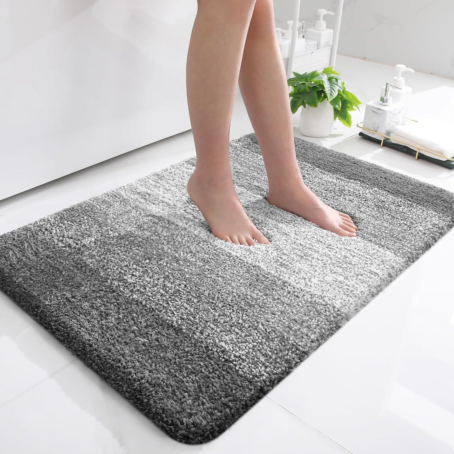 OLANLY Luxury Bathroom Rug Mat 36x24, Extra Soft and Absorbent Microfiber Bath Rugs, Non-Slip Plush Shaggy Bath Carpet, Machine Wash Dry, Bath Mats for Bathroom Floor, Tub and Shower, Blue