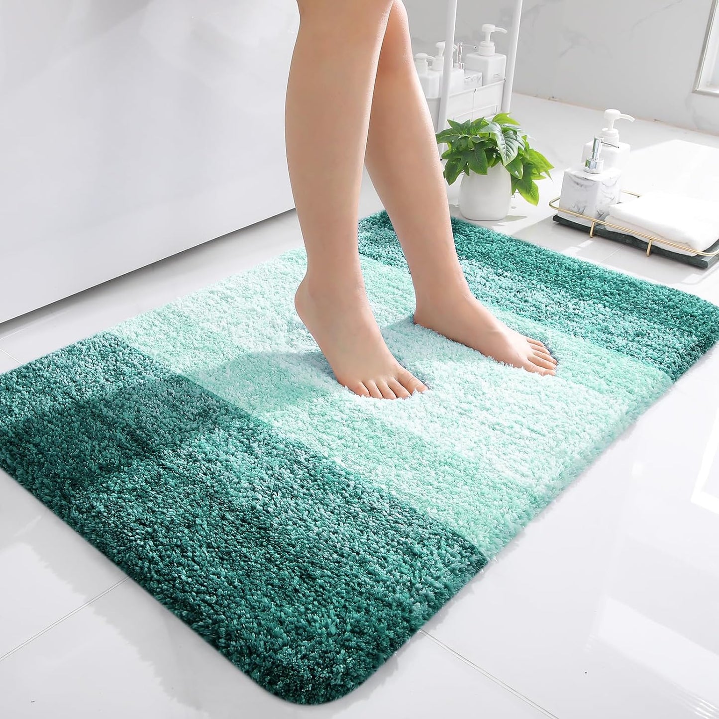 OLANLY Luxury Bathroom Rug Mat 36x24, Extra Soft and Absorbent Microfiber Bath Rugs, Non-Slip Plush Shaggy Bath Carpet, Machine Wash Dry, Bath Mats for Bathroom Floor, Tub and Shower, Blue