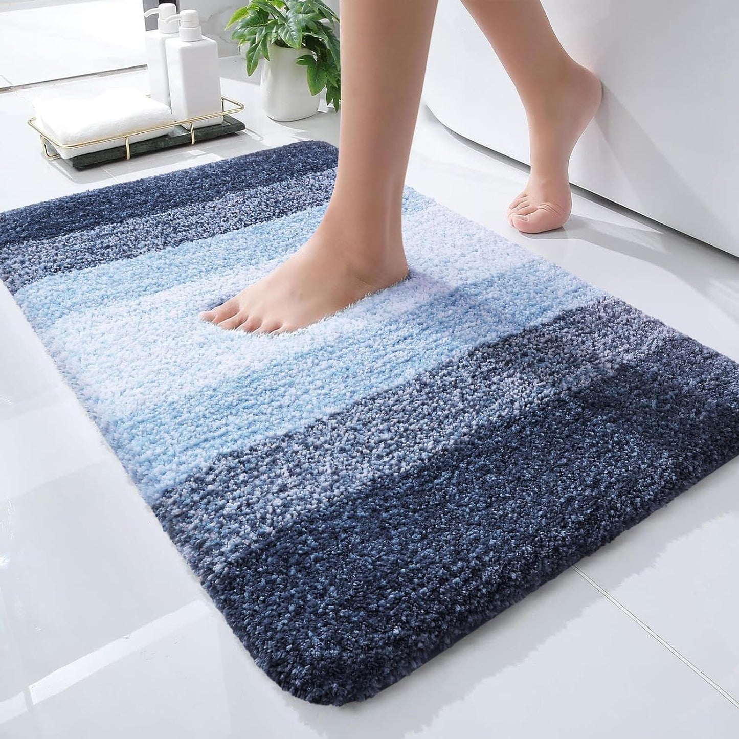 OLANLY Luxury Bathroom Rug Mat 36x24, Extra Soft and Absorbent Microfiber Bath Rugs, Non-Slip Plush Shaggy Bath Carpet, Machine Wash Dry, Bath Mats for Bathroom Floor, Tub and Shower, Blue