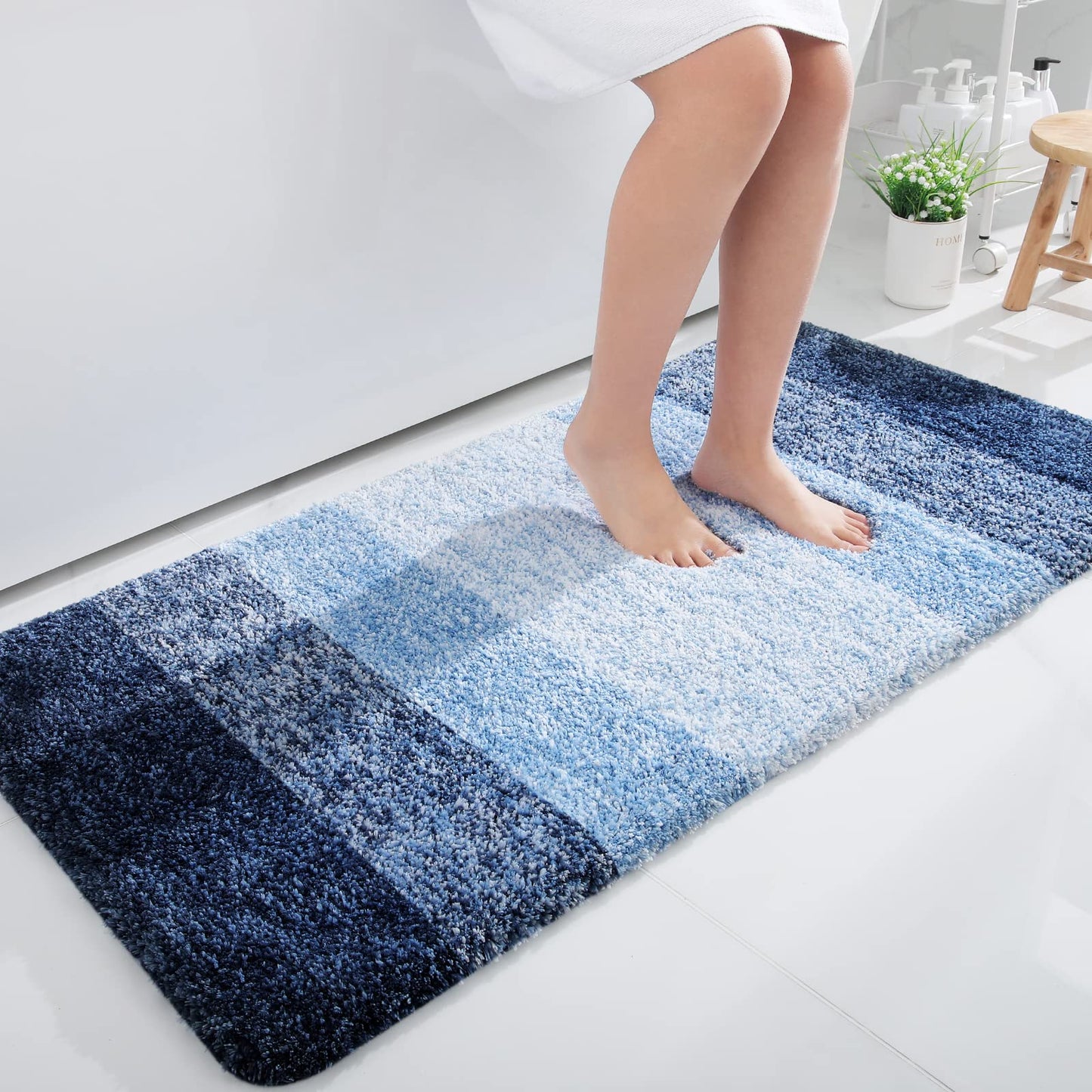 OLANLY Luxury Bathroom Rug Mat 36x24, Extra Soft and Absorbent Microfiber Bath Rugs, Non-Slip Plush Shaggy Bath Carpet, Machine Wash Dry, Bath Mats for Bathroom Floor, Tub and Shower, Blue