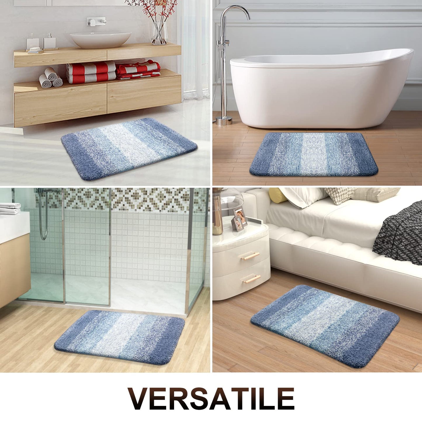 OLANLY Luxury Bathroom Rug Mat 36x24, Extra Soft and Absorbent Microfiber Bath Rugs, Non-Slip Plush Shaggy Bath Carpet, Machine Wash Dry, Bath Mats for Bathroom Floor, Tub and Shower, Blue