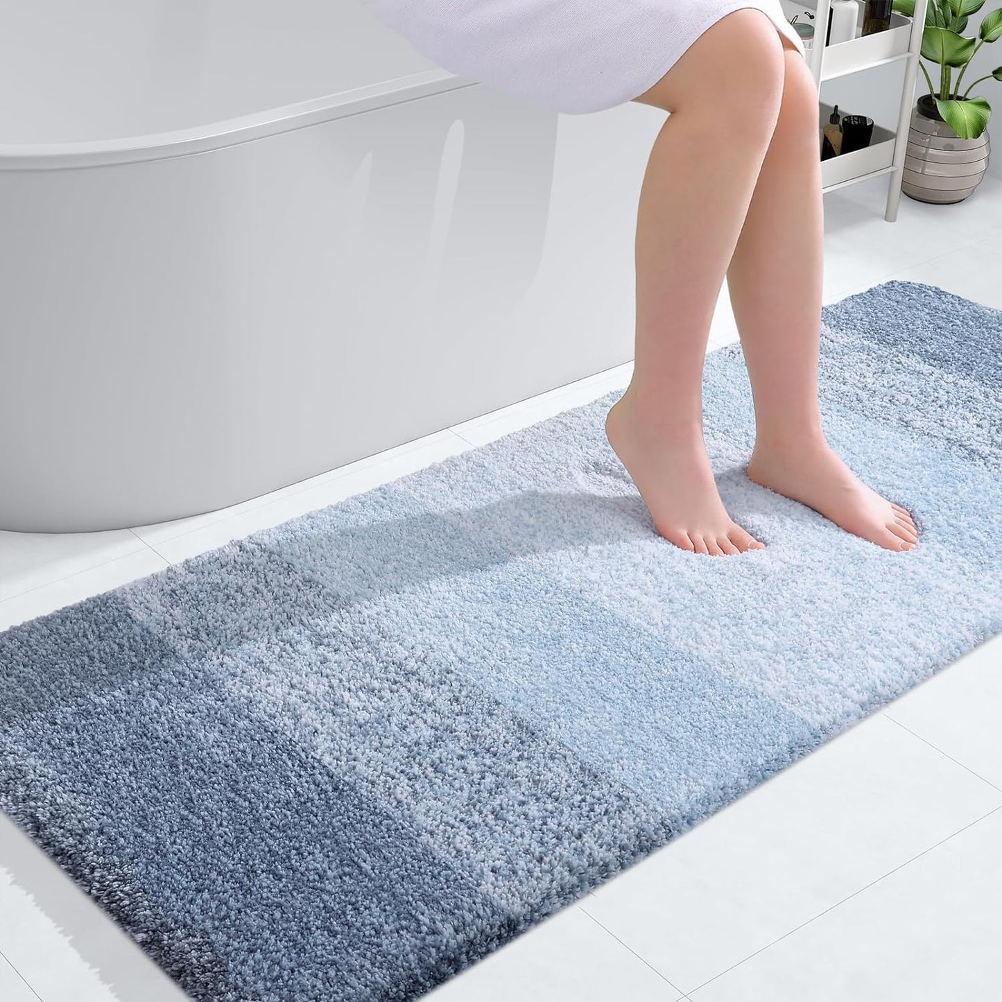 OLANLY Luxury Bathroom Rug Mat 36x24, Extra Soft and Absorbent Microfiber Bath Rugs, Non-Slip Plush Shaggy Bath Carpet, Machine Wash Dry, Bath Mats for Bathroom Floor, Tub and Shower, Blue