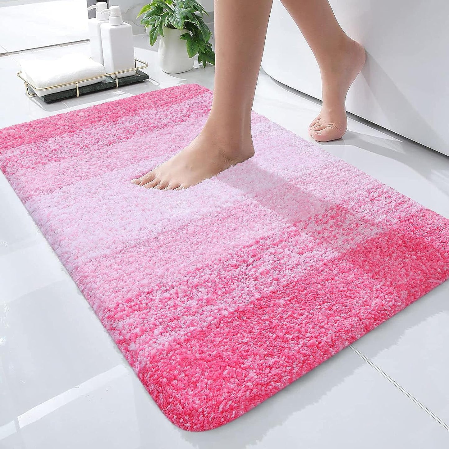 OLANLY Luxury Bathroom Rug Mat 36x24, Extra Soft and Absorbent Microfiber Bath Rugs, Non-Slip Plush Shaggy Bath Carpet, Machine Wash Dry, Bath Mats for Bathroom Floor, Tub and Shower, Blue