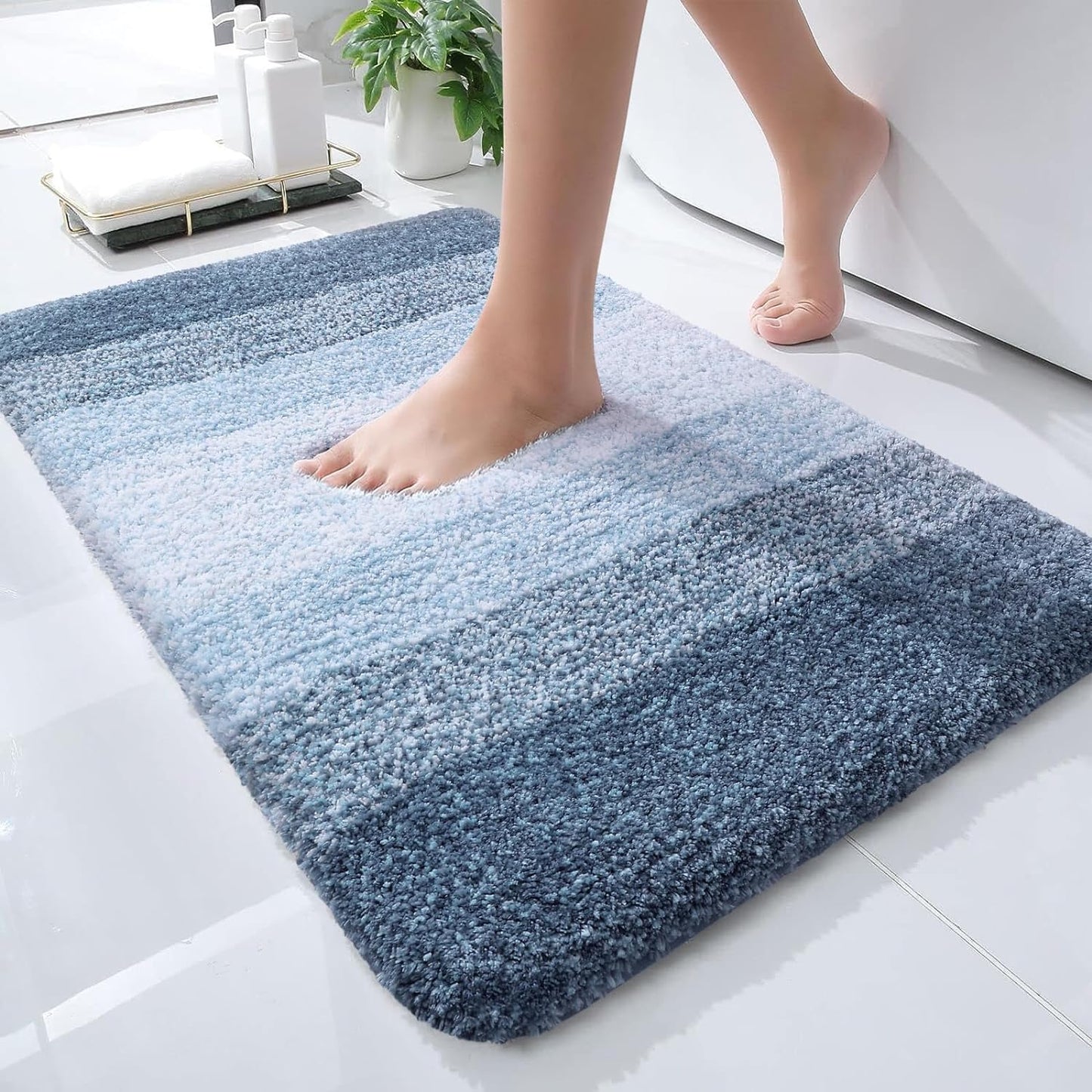 OLANLY Luxury Bathroom Rug Mat 36x24, Extra Soft and Absorbent Microfiber Bath Rugs, Non-Slip Plush Shaggy Bath Carpet, Machine Wash Dry, Bath Mats for Bathroom Floor, Tub and Shower, Blue