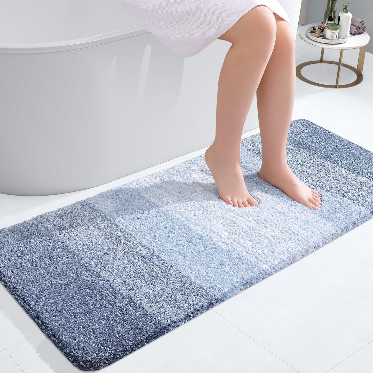 OLANLY Luxury Bathroom Rug Mat 36x24, Extra Soft and Absorbent Microfiber Bath Rugs, Non-Slip Plush Shaggy Bath Carpet, Machine Wash Dry, Bath Mats for Bathroom Floor, Tub and Shower, Blue