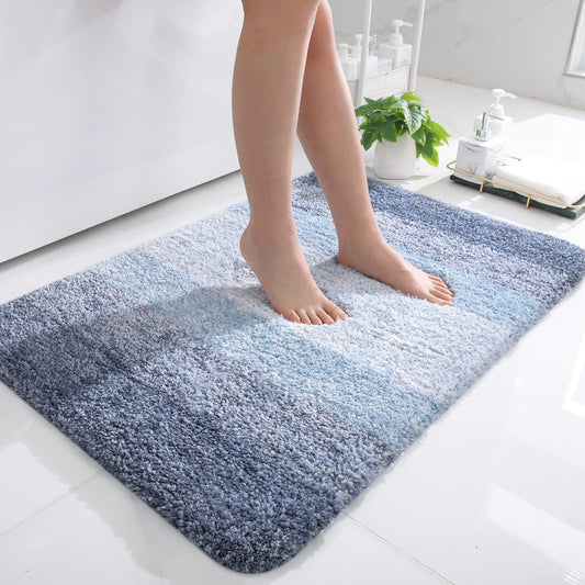 OLANLY Luxury Bathroom Rug Mat 36x24, Extra Soft and Absorbent Microfiber Bath Rugs, Non-Slip Plush Shaggy Bath Carpet, Machine Wash Dry, Bath Mats for Bathroom Floor, Tub and Shower, Blue