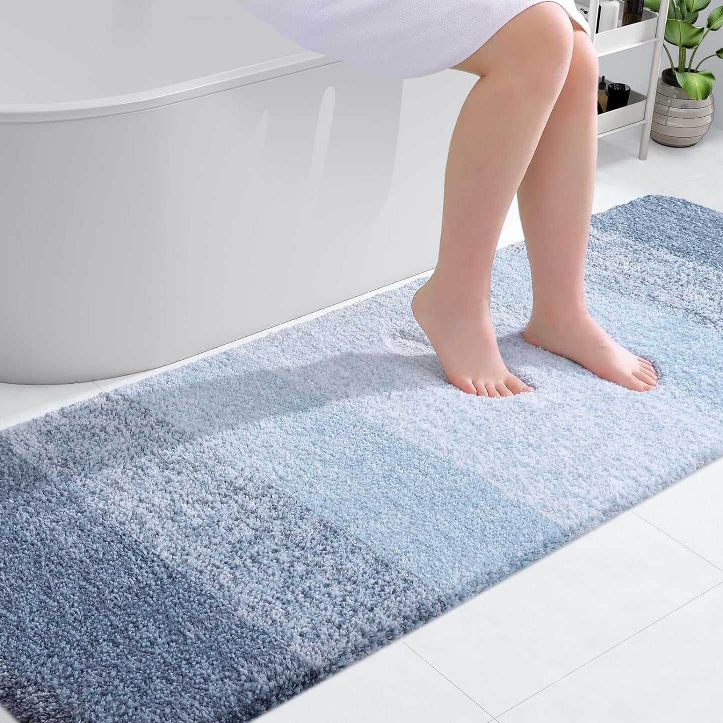 OLANLY Luxury Bathroom Rug Mat 36x24, Extra Soft and Absorbent Microfiber Bath Rugs, Non-Slip Plush Shaggy Bath Carpet, Machine Wash Dry, Bath Mats for Bathroom Floor, Tub and Shower, Blue