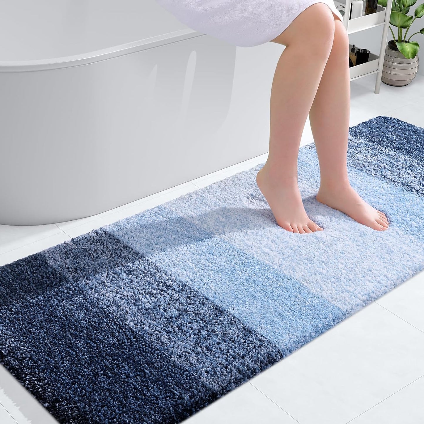 OLANLY Luxury Bathroom Rug Mat 36x24, Extra Soft and Absorbent Microfiber Bath Rugs, Non-Slip Plush Shaggy Bath Carpet, Machine Wash Dry, Bath Mats for Bathroom Floor, Tub and Shower, Blue