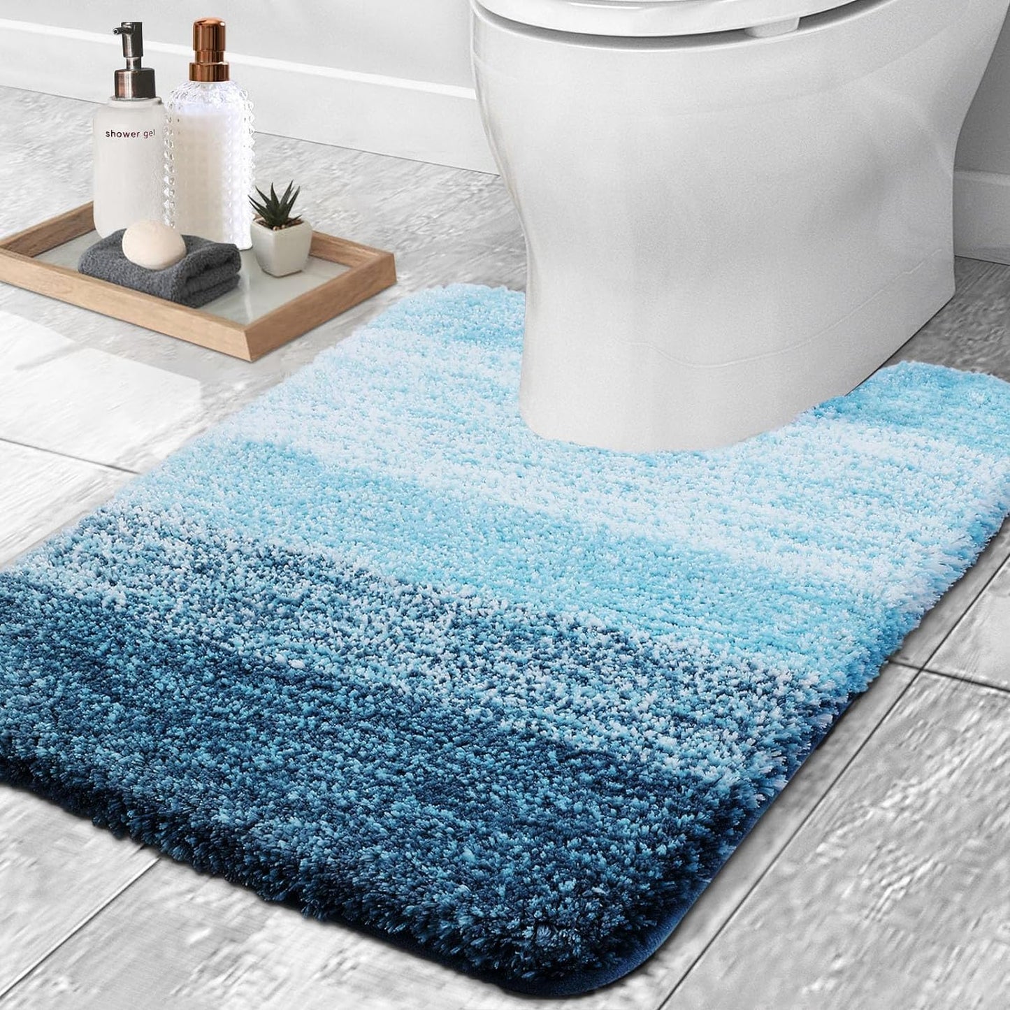 OLANLY Luxury Bathroom Rug Mat 36x24, Extra Soft and Absorbent Microfiber Bath Rugs, Non-Slip Plush Shaggy Bath Carpet, Machine Wash Dry, Bath Mats for Bathroom Floor, Tub and Shower, Blue