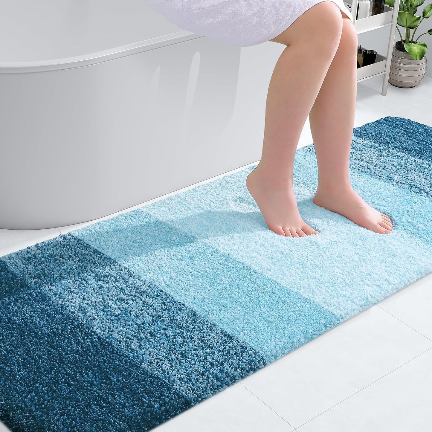 OLANLY Luxury Bathroom Rug Mat 36x24, Extra Soft and Absorbent Microfiber Bath Rugs, Non-Slip Plush Shaggy Bath Carpet, Machine Wash Dry, Bath Mats for Bathroom Floor, Tub and Shower, Blue