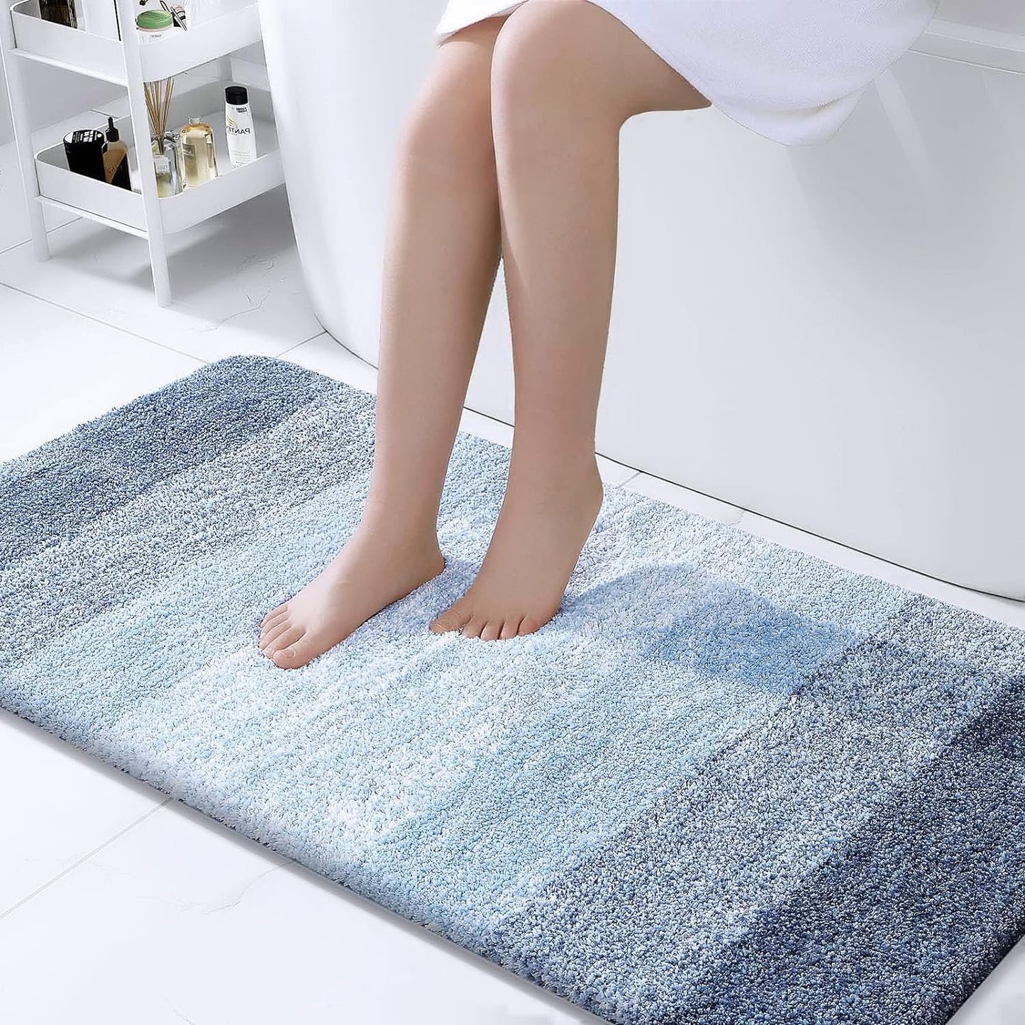 OLANLY Luxury Bathroom Rug Mat 36x24, Extra Soft and Absorbent Microfiber Bath Rugs, Non-Slip Plush Shaggy Bath Carpet, Machine Wash Dry, Bath Mats for Bathroom Floor, Tub and Shower, Blue