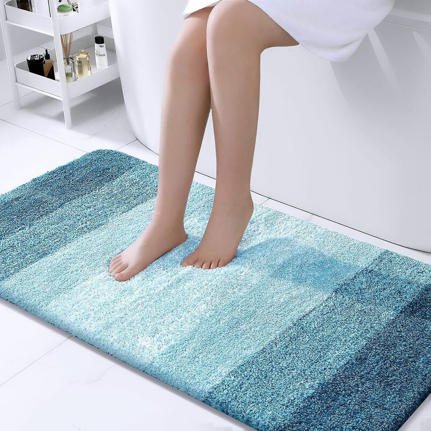 OLANLY Luxury Bathroom Rug Mat 36x24, Extra Soft and Absorbent Microfiber Bath Rugs, Non-Slip Plush Shaggy Bath Carpet, Machine Wash Dry, Bath Mats for Bathroom Floor, Tub and Shower, Blue